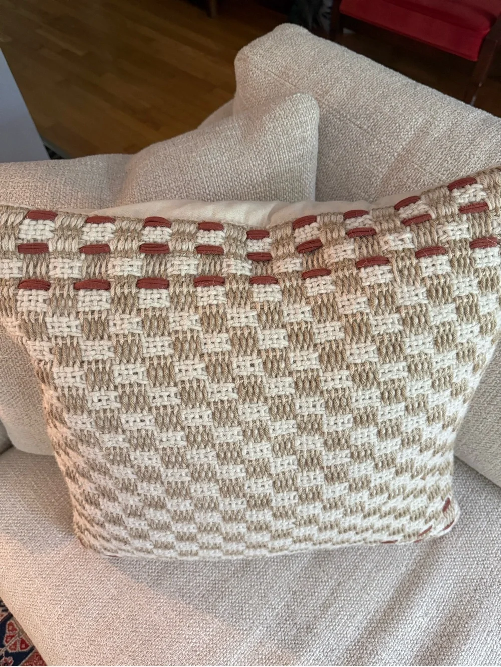 Woven Checker Throw Pillow in Cream and Tan